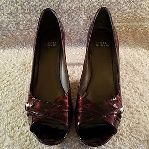 Stuart Weitzman Red/Brown Pattern Patent Peep Toe